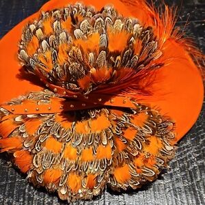 Vintage Rare Mr John New York / Paris 100% Wool Orange Feathered Women's Hat
